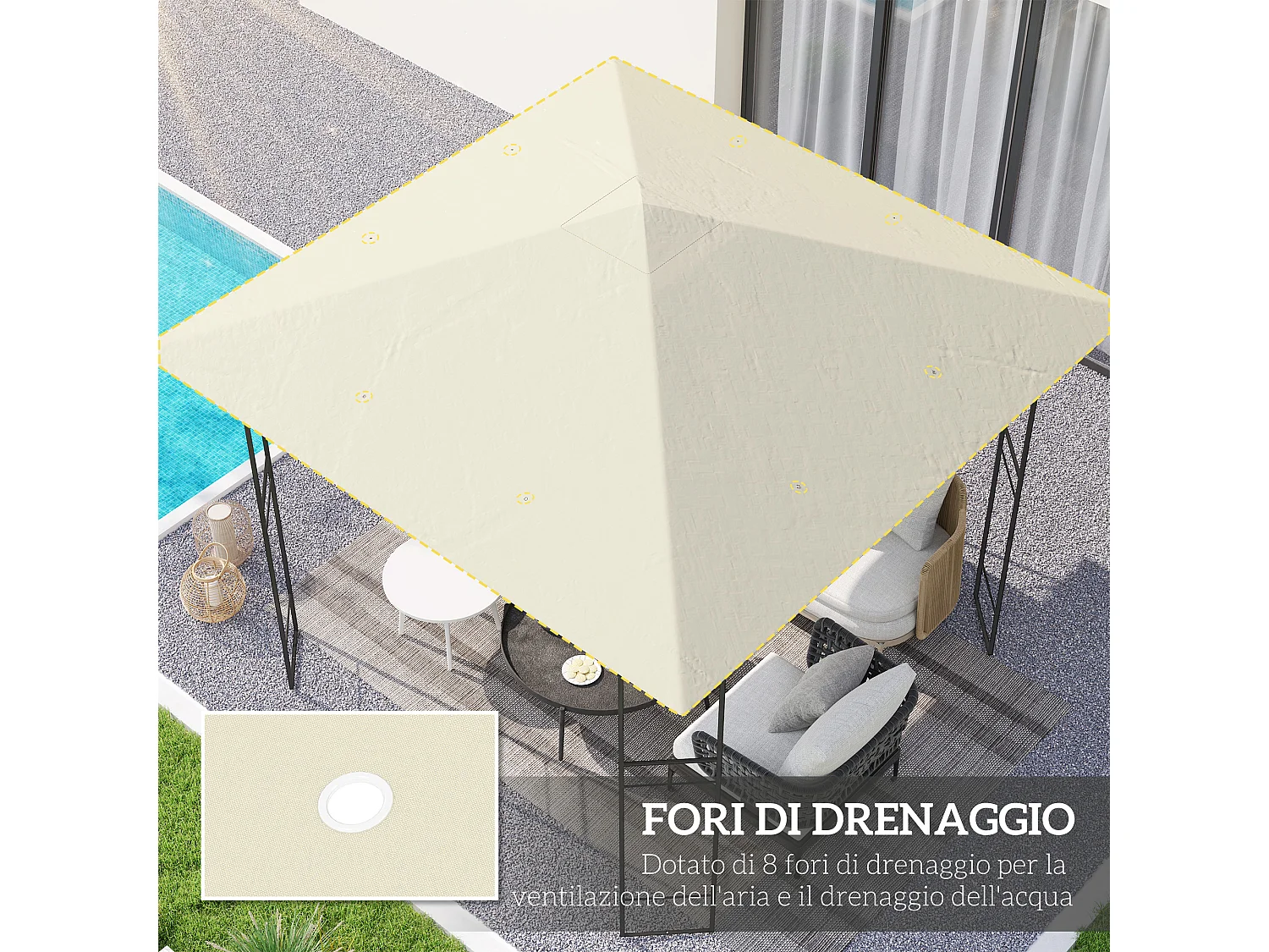 Copertura per gazebo 3x3 m in tessuto oxford 600d bianco crema