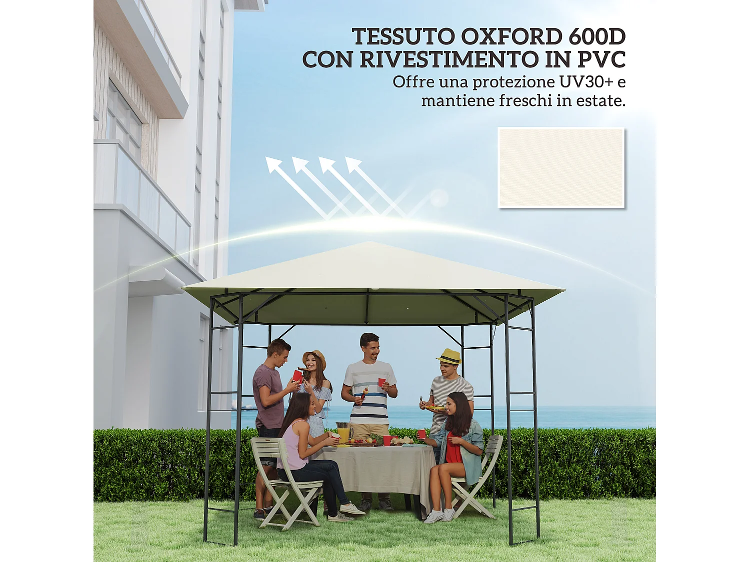 Copertura per gazebo 3x3 m in tessuto oxford 600d bianco crema