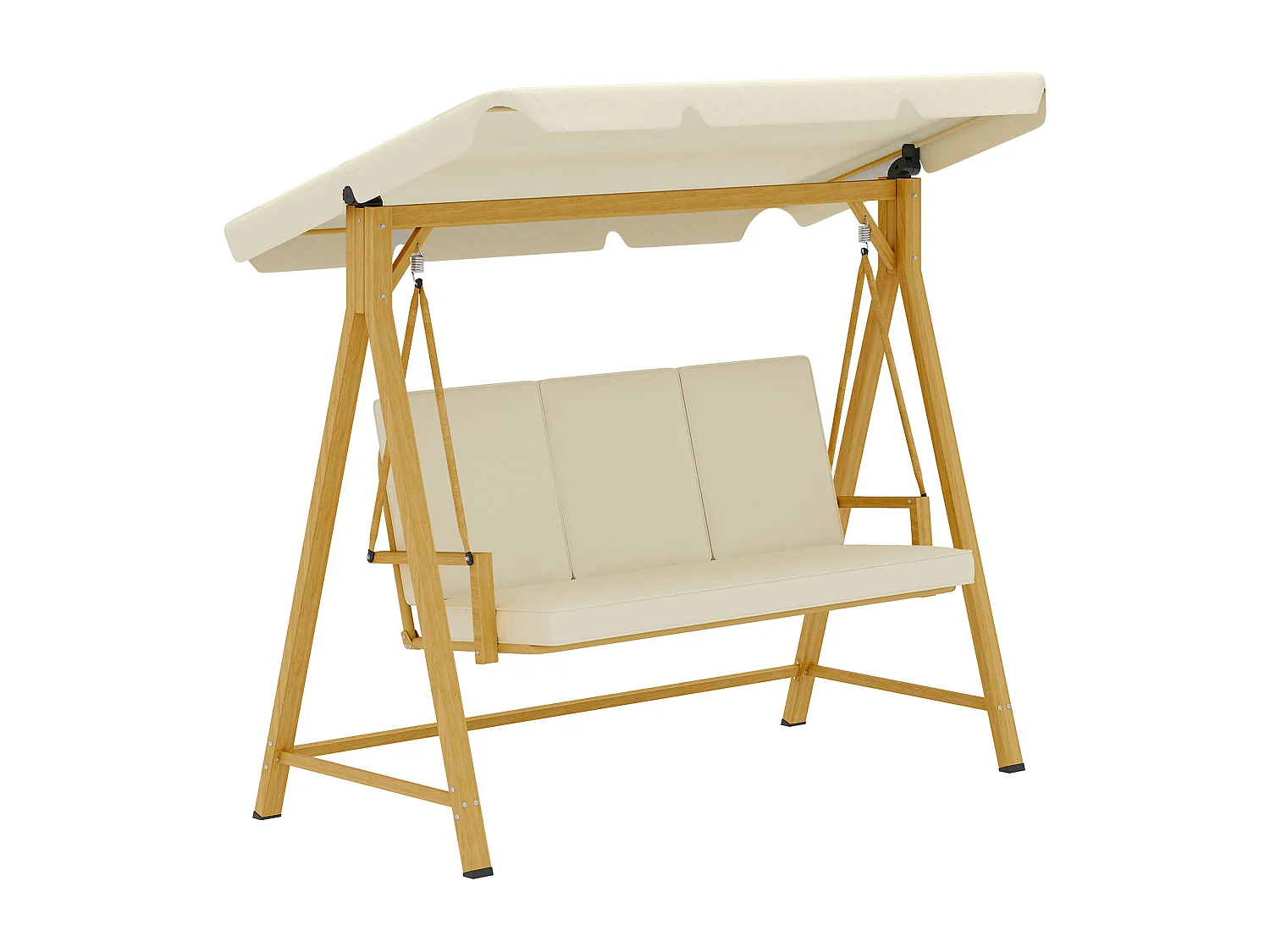 Dondolo da giardino 3 posti con tettuccio e cuscini beige