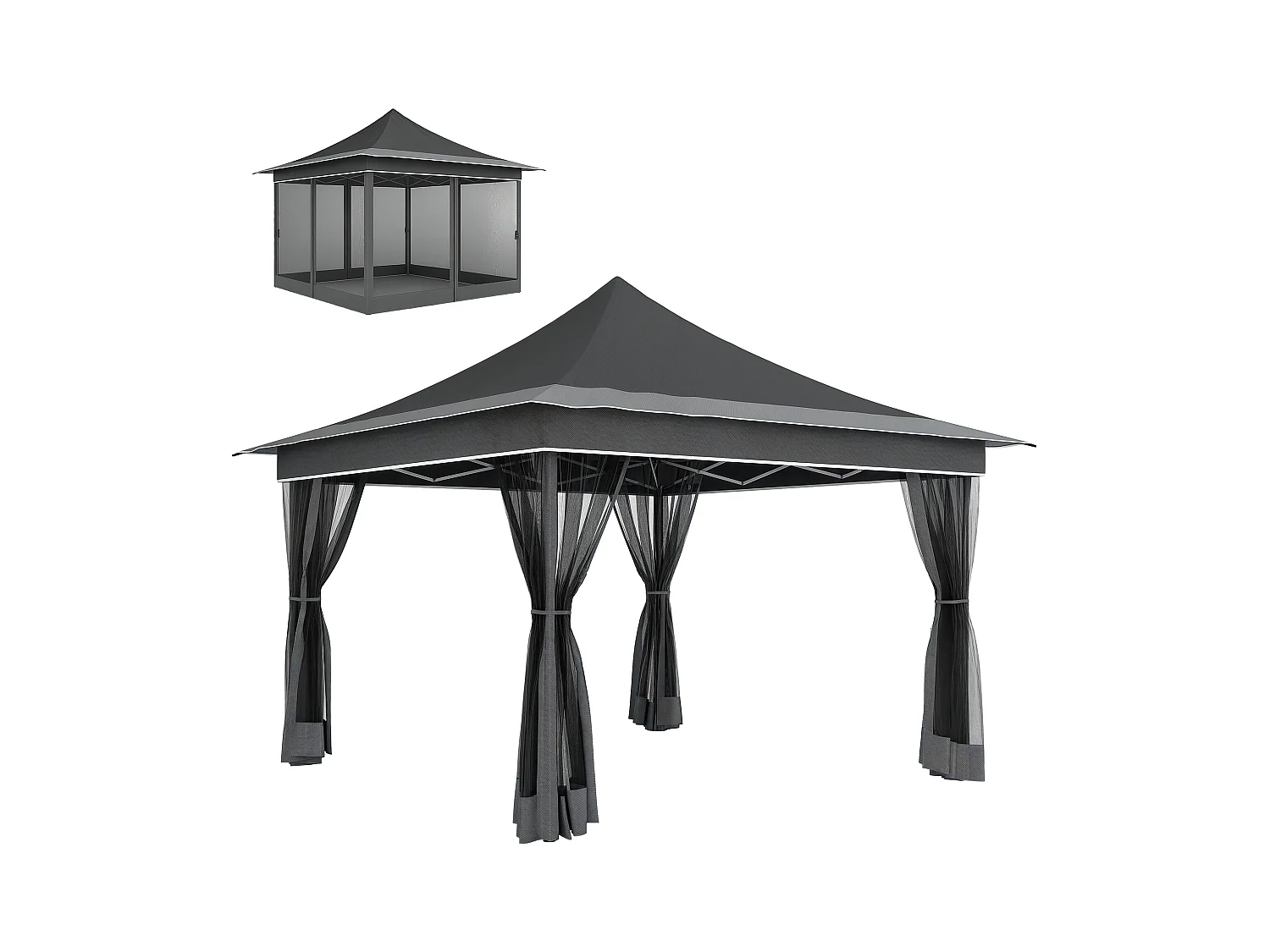 Gazebo da giardino ad altezza regolabile con zanzariera grigio scuro