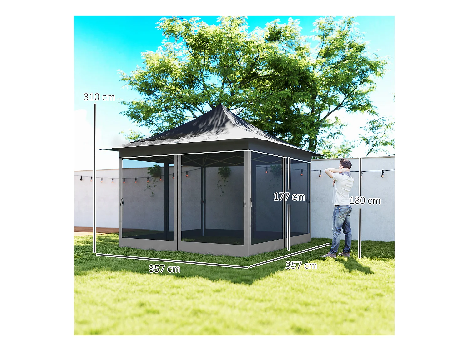 Gazebo da giardino ad altezza regolabile con zanzariera grigio scuro