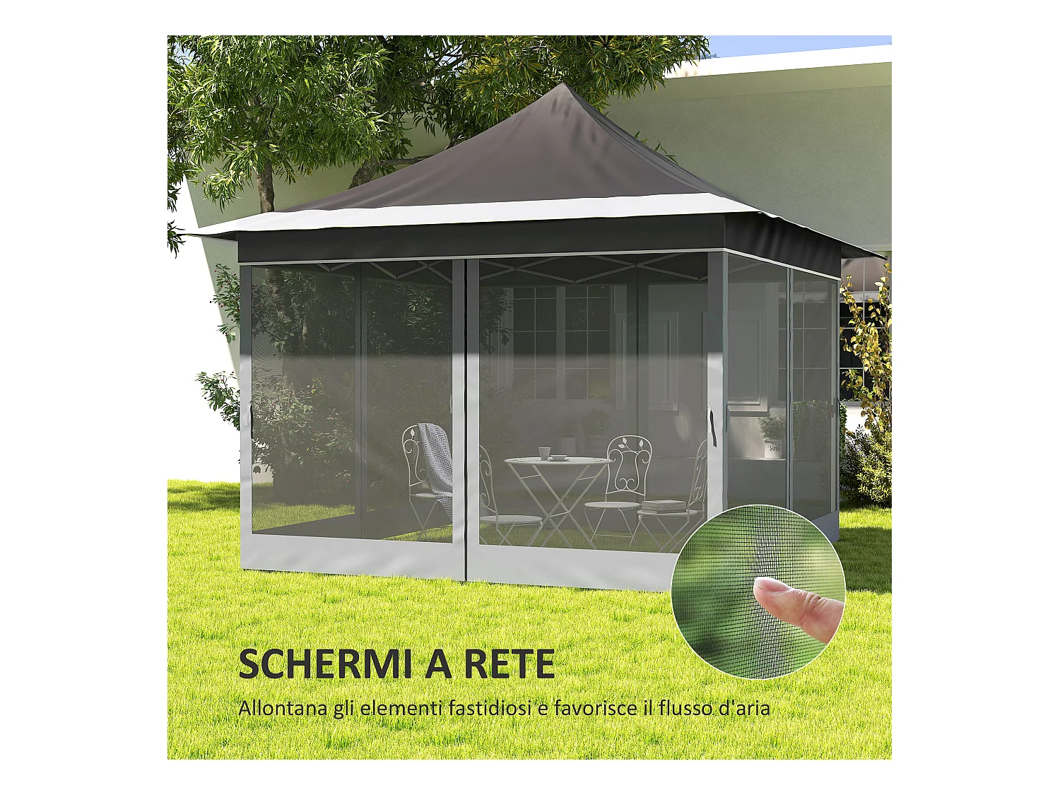 Gazebo da giardino ad altezza regolabile con zanzariera grigio scuro