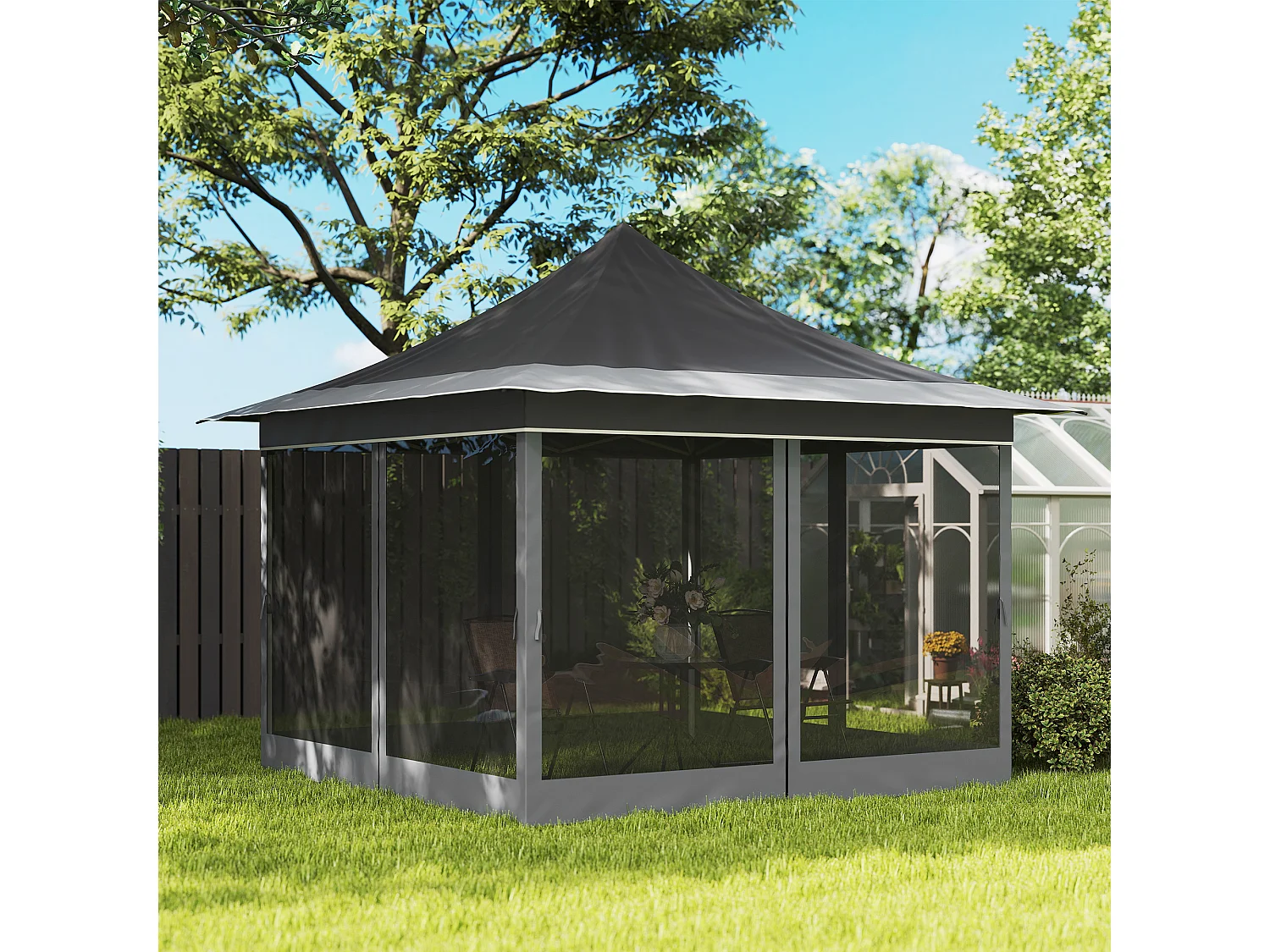 Gazebo da giardino ad altezza regolabile con zanzariera grigio scuro