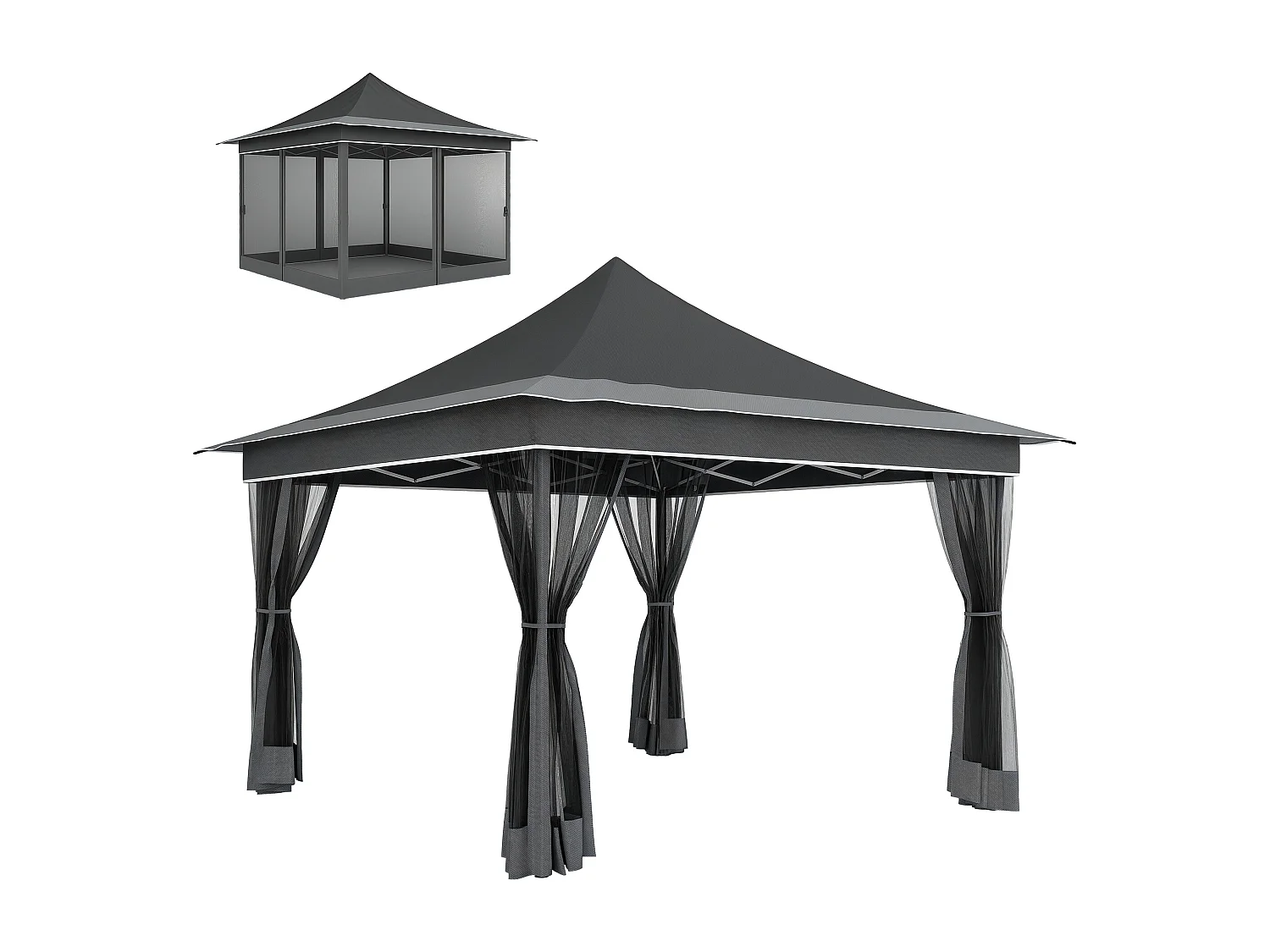 Gazebo da giardino ad altezza regolabile con zanzariera grigio scuro