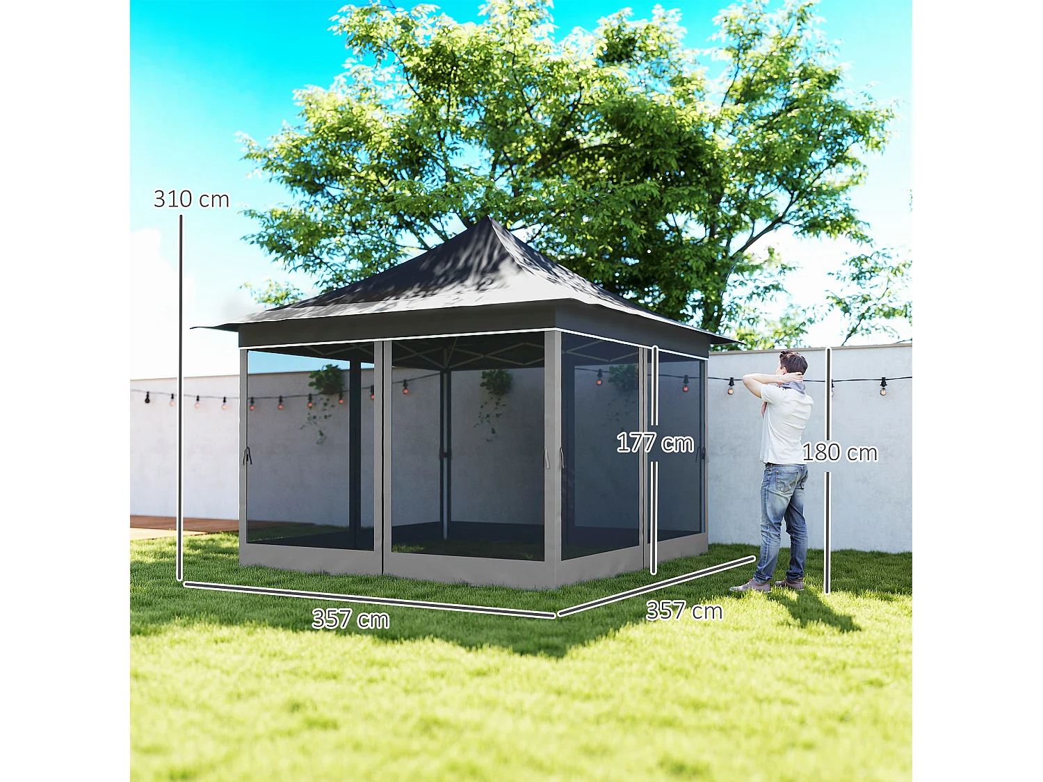 Gazebo da giardino ad altezza regolabile con zanzariera grigio scuro