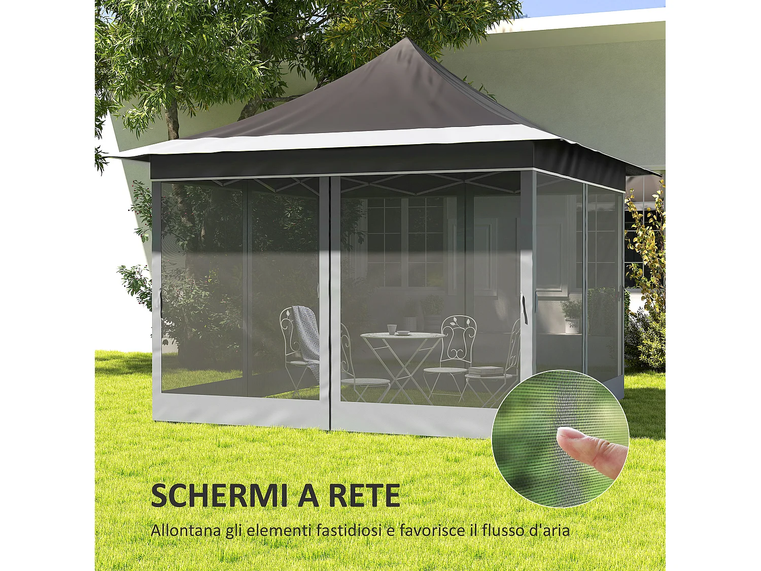 Gazebo da giardino ad altezza regolabile con zanzariera grigio scuro