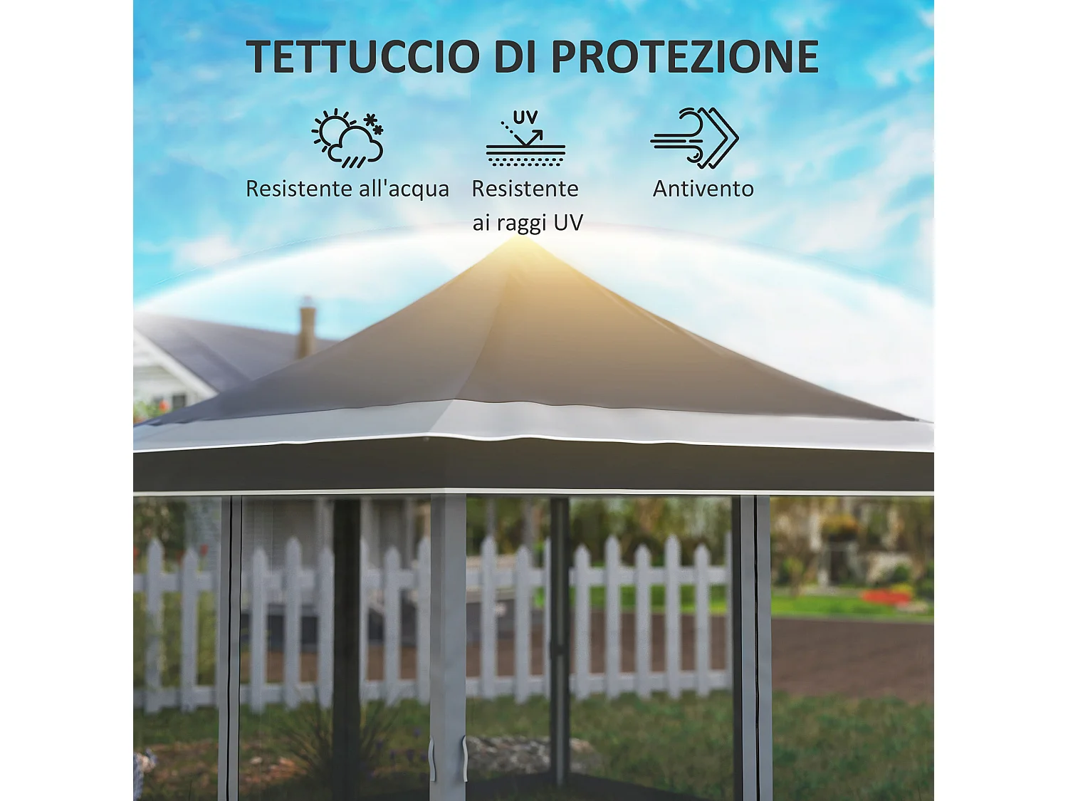 Gazebo da giardino ad altezza regolabile con zanzariera grigio scuro