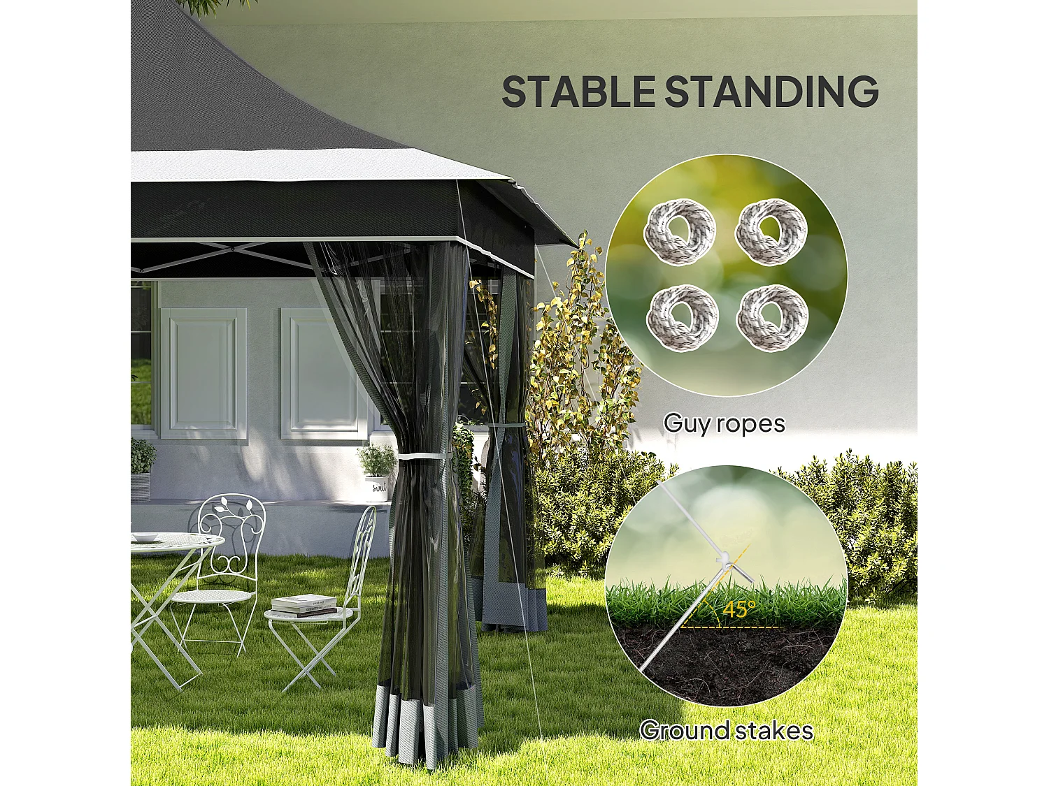 Gazebo da giardino ad altezza regolabile con zanzariera grigio scuro