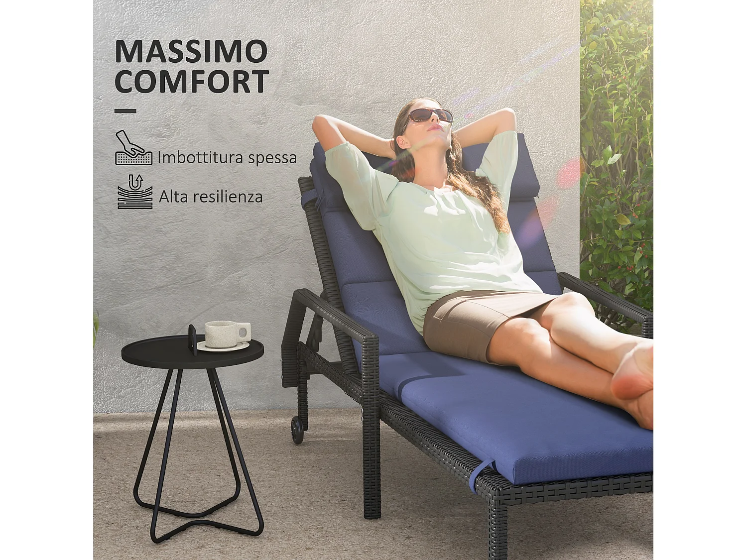 Cuscino per lettino prendisole imbottito con lacci, blu scuro