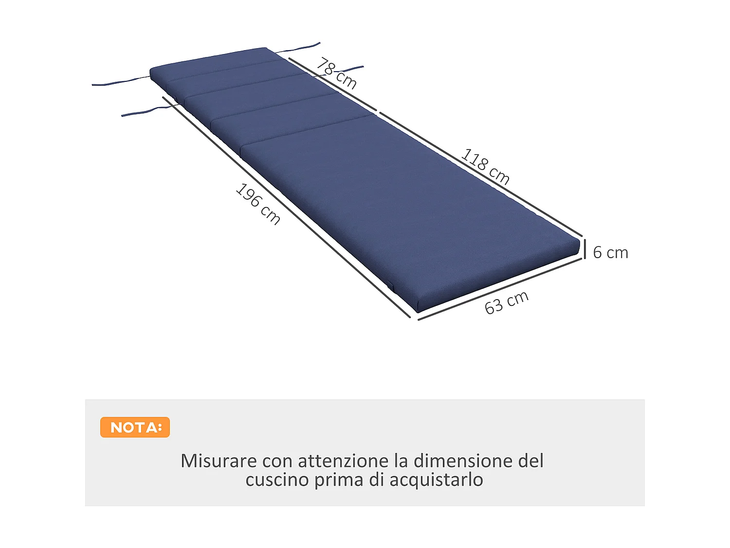 Cuscino per lettino prendisole imbottito con lacci, blu scuro
