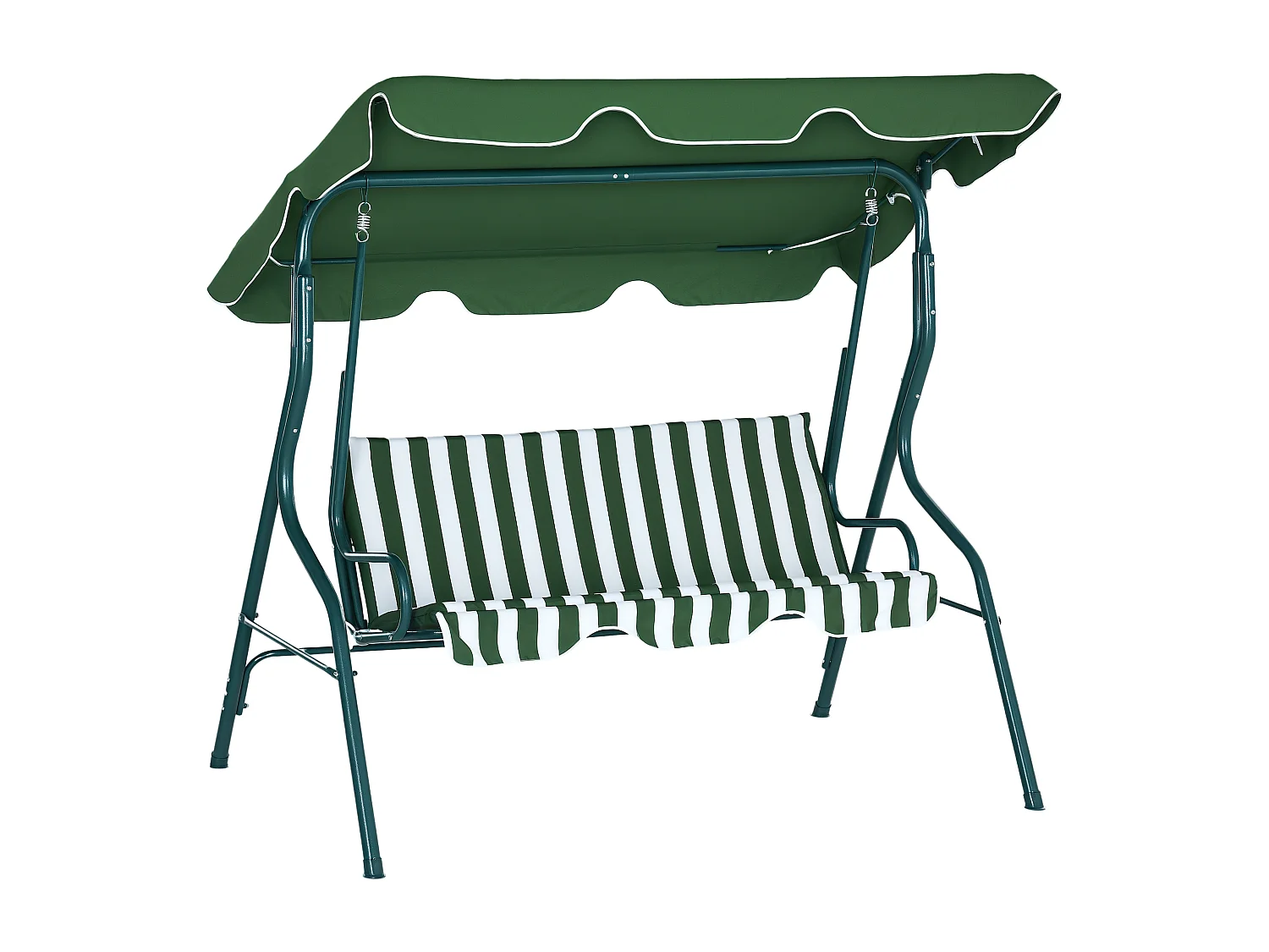 Dondolo 3 posti con tettuccio regolabile e cuscini verde e bianco