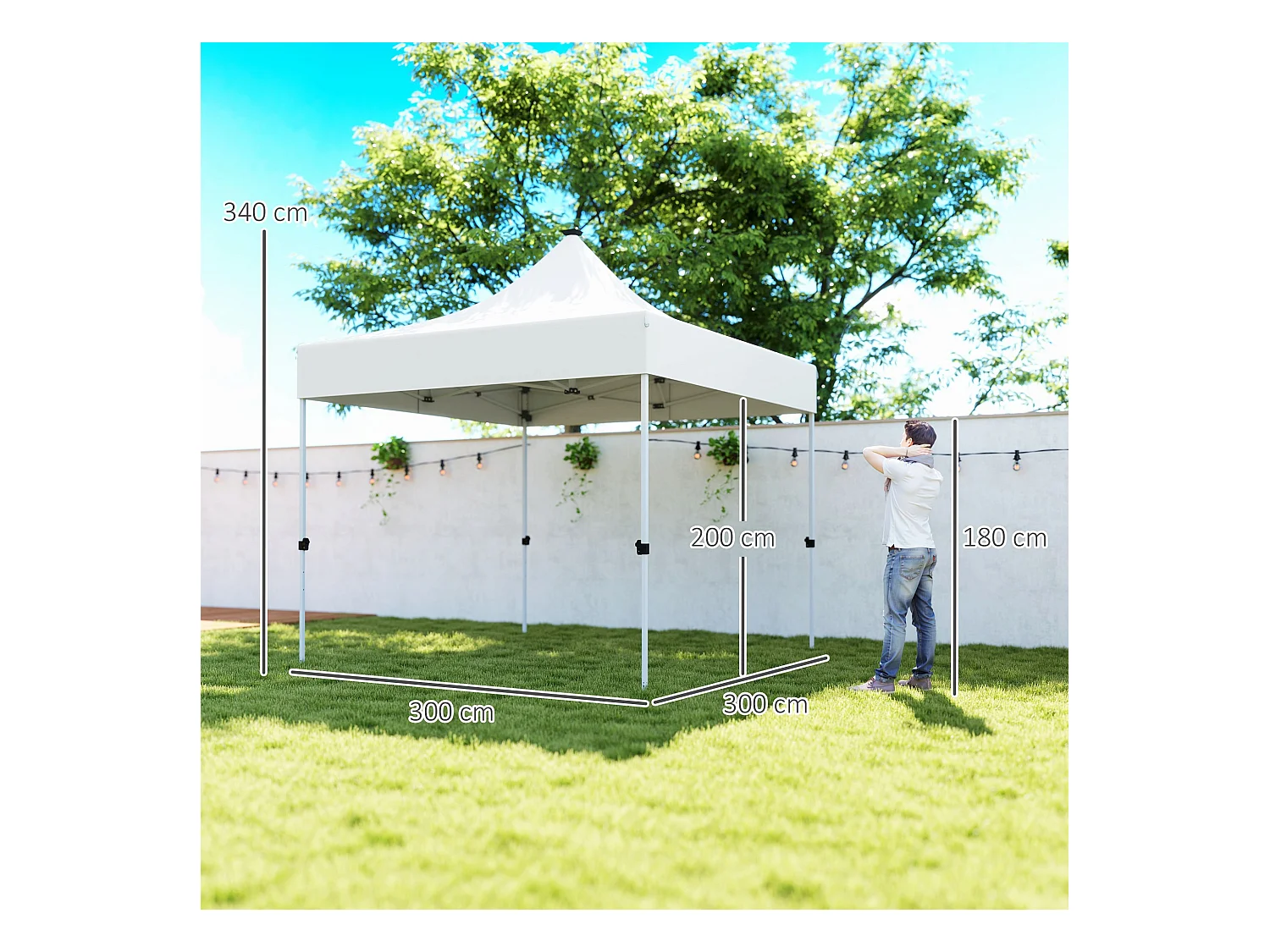 Gazebo da giardino pop up 3x3 m con luci led solari bianco