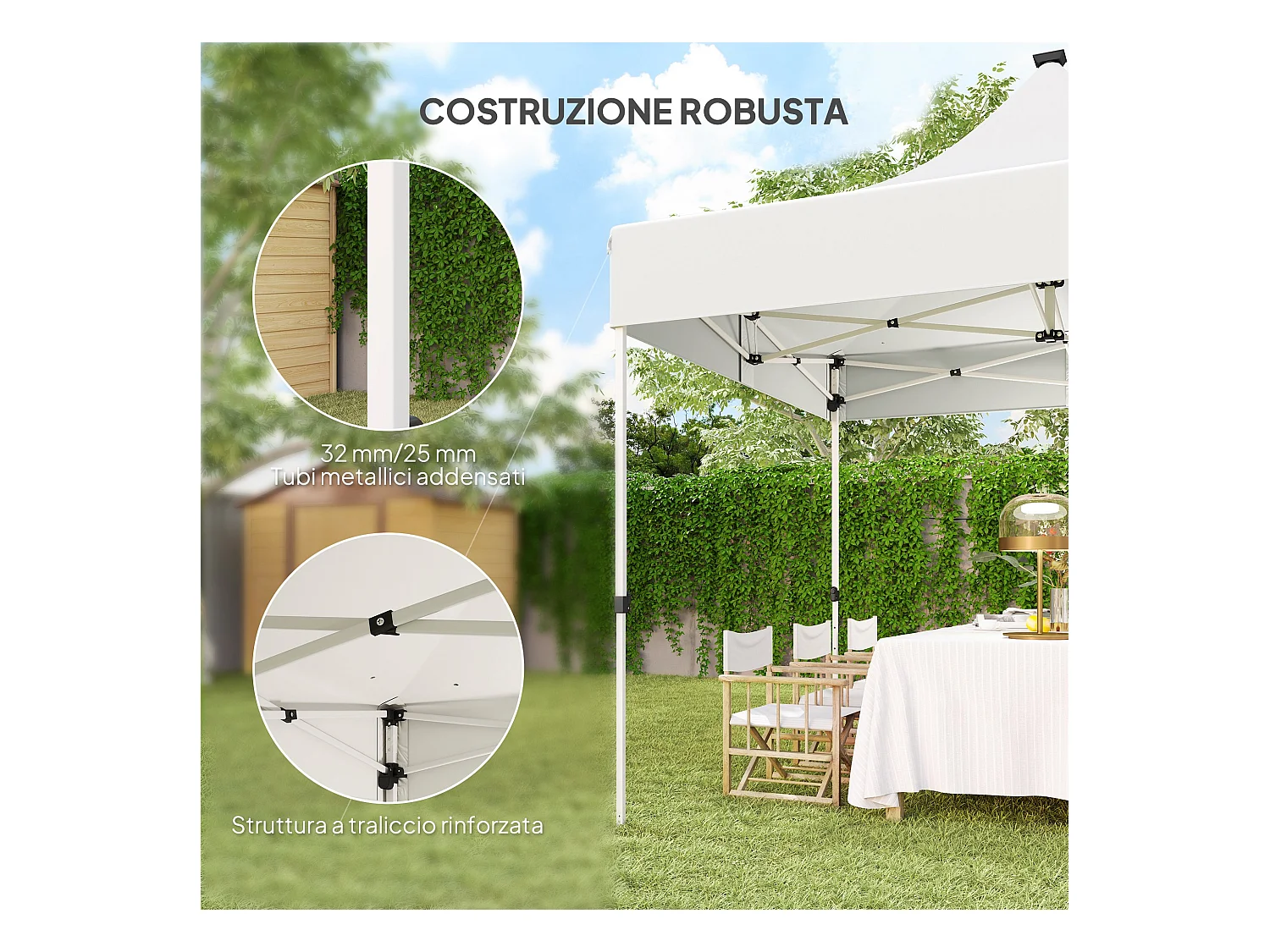 Gazebo da giardino pop up 3x3 m con luci led solari bianco