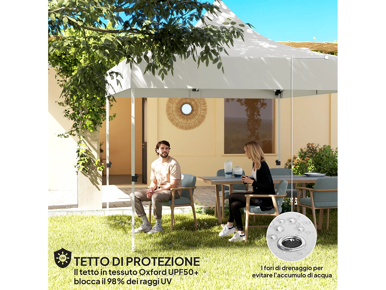 Gazebo da giardino pop up 3x3 m con luci led solari bianco
