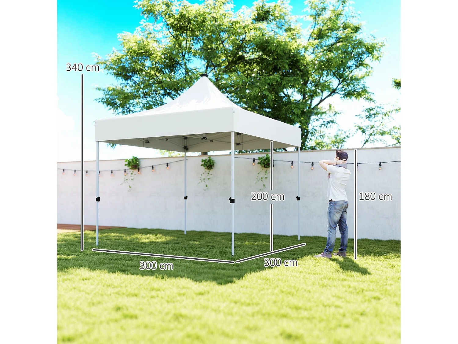 Gazebo da giardino pop up 3x3 m con luci led solari bianco