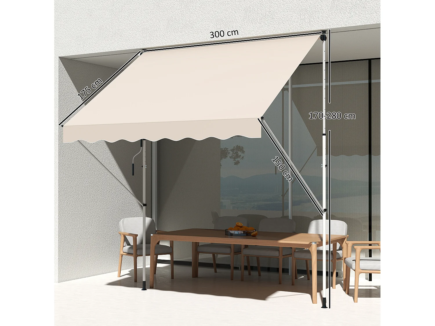 Tenda da sole con manovella altezza e angolazione regolabile