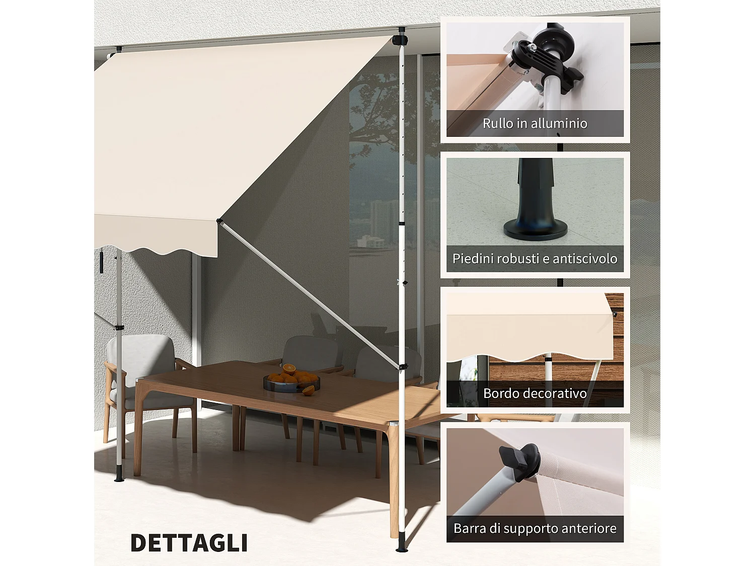 Tenda da sole con manovella altezza e angolazione regolabile