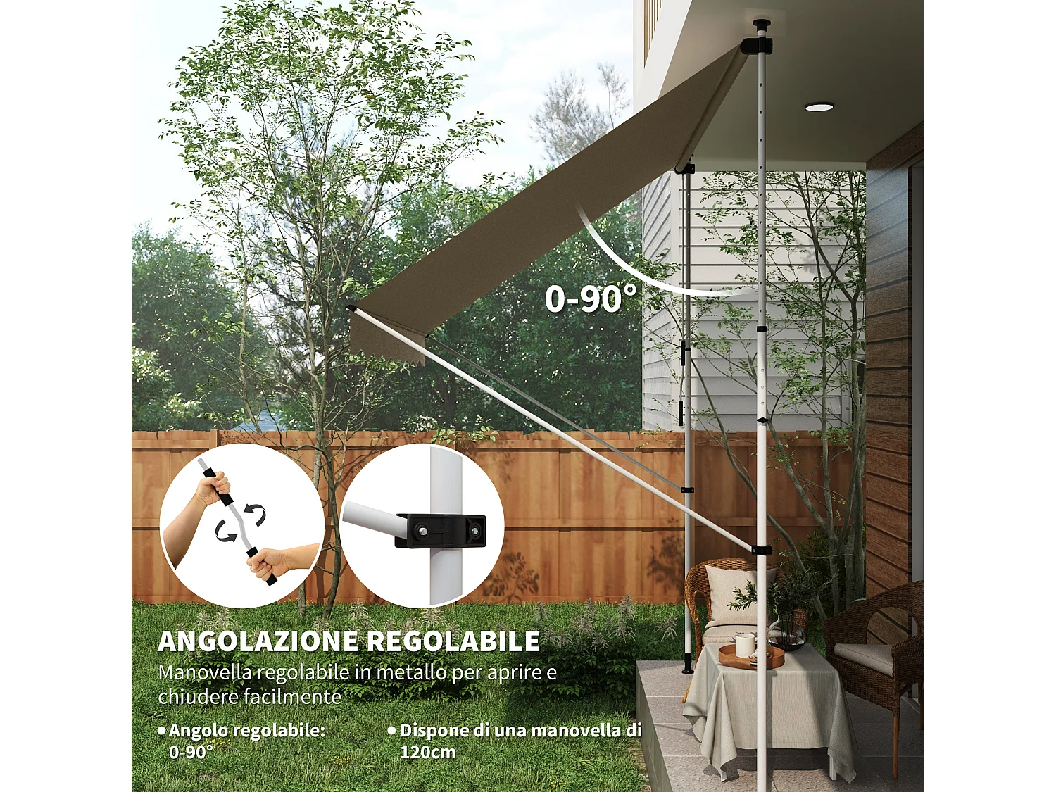 Tenda da sole con manovella altezza e angolazione regolabile
