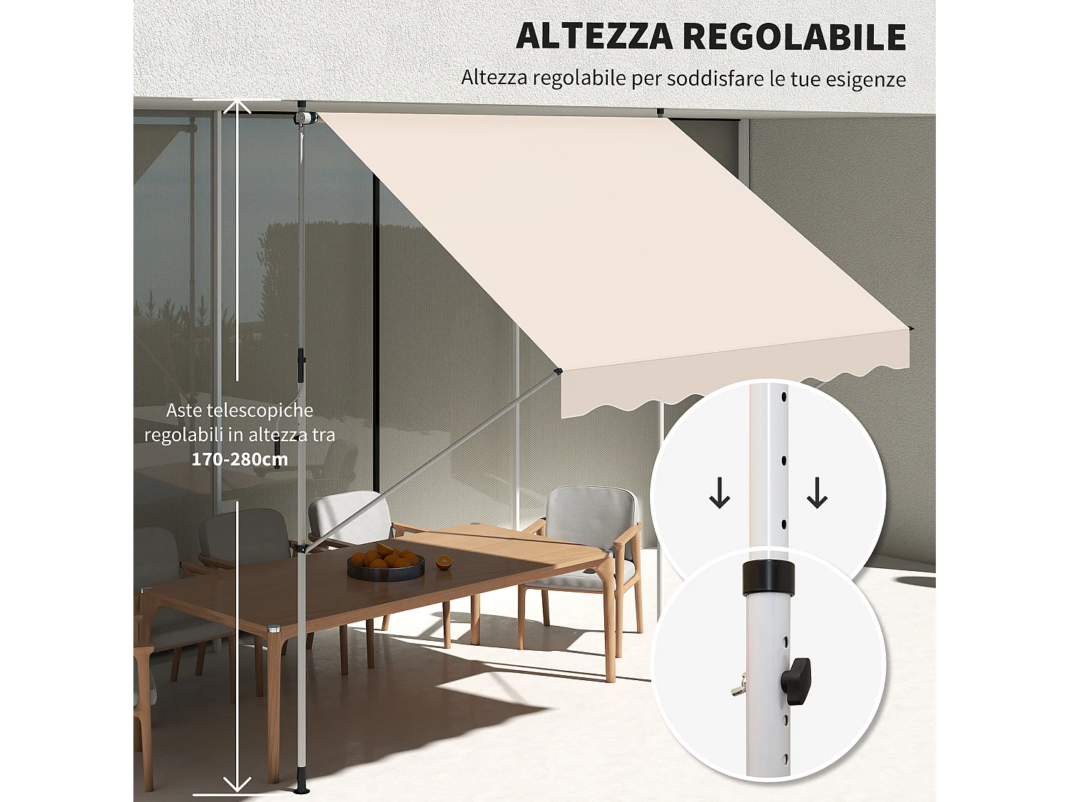 Tenda da sole con manovella altezza e angolazione regolabile