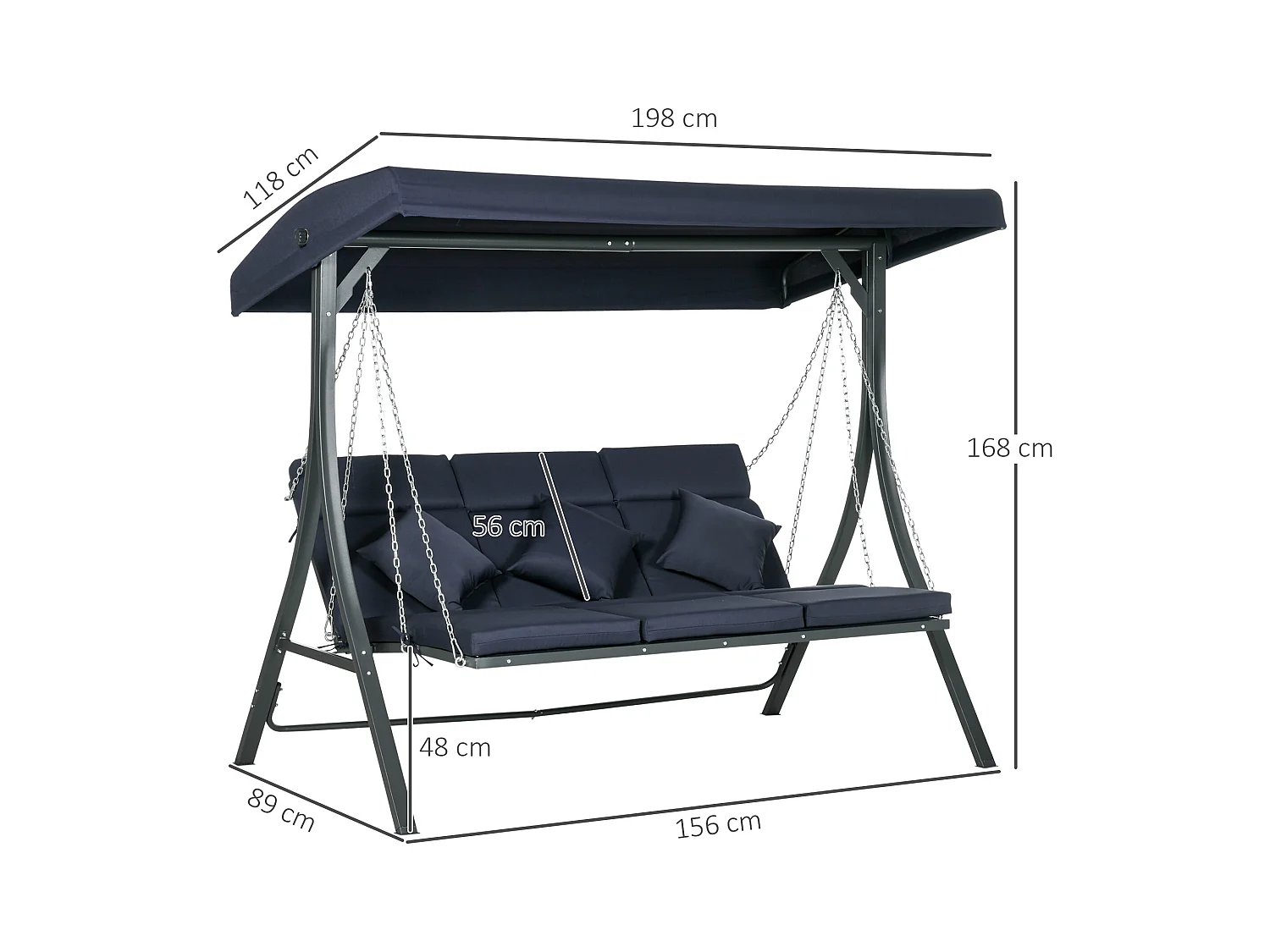 Dondolo da giardino 3 posti chaise longue con tettuccio blu scuro