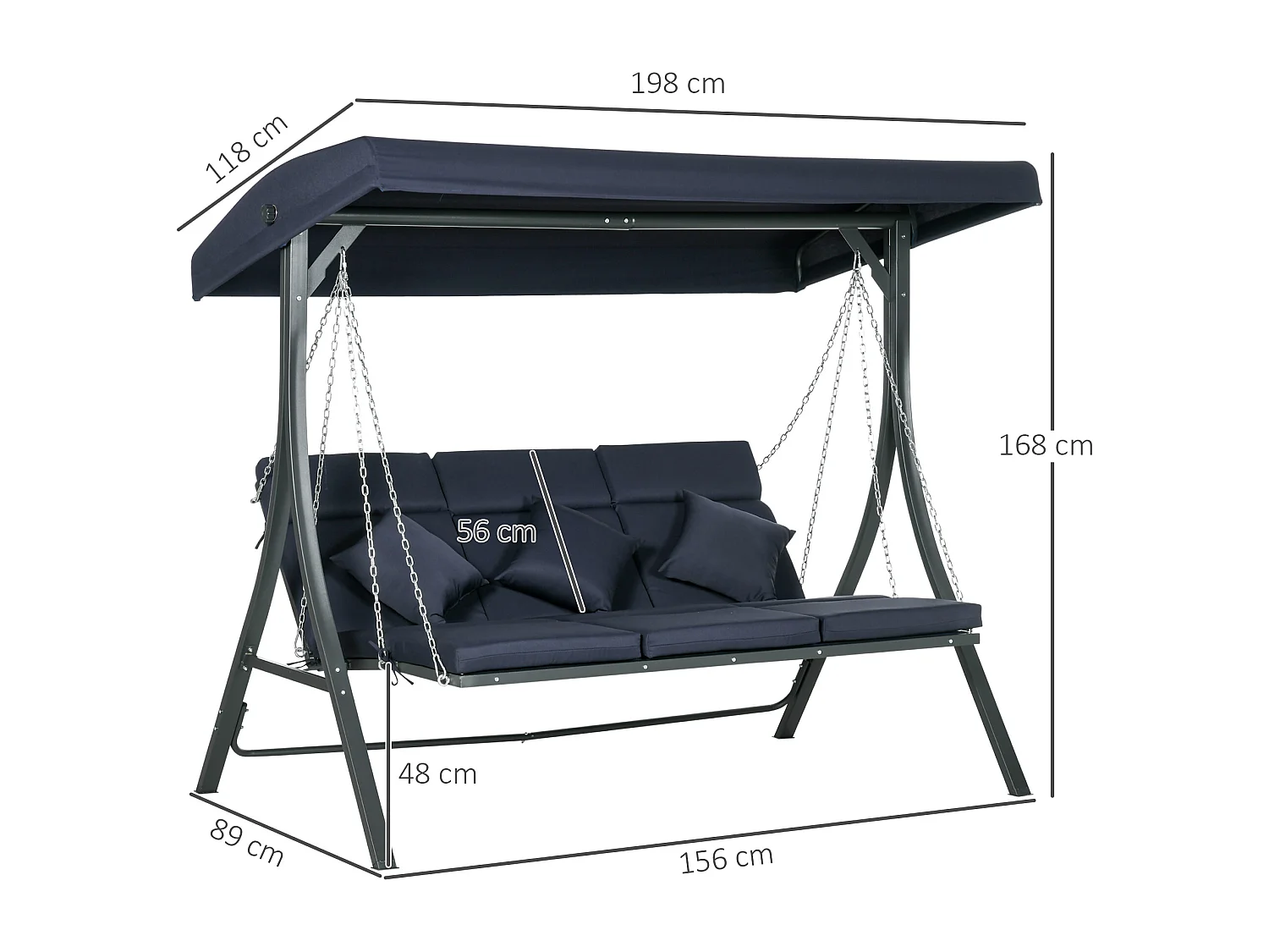 Dondolo da giardino 3 posti chaise longue con tettuccio blu scuro