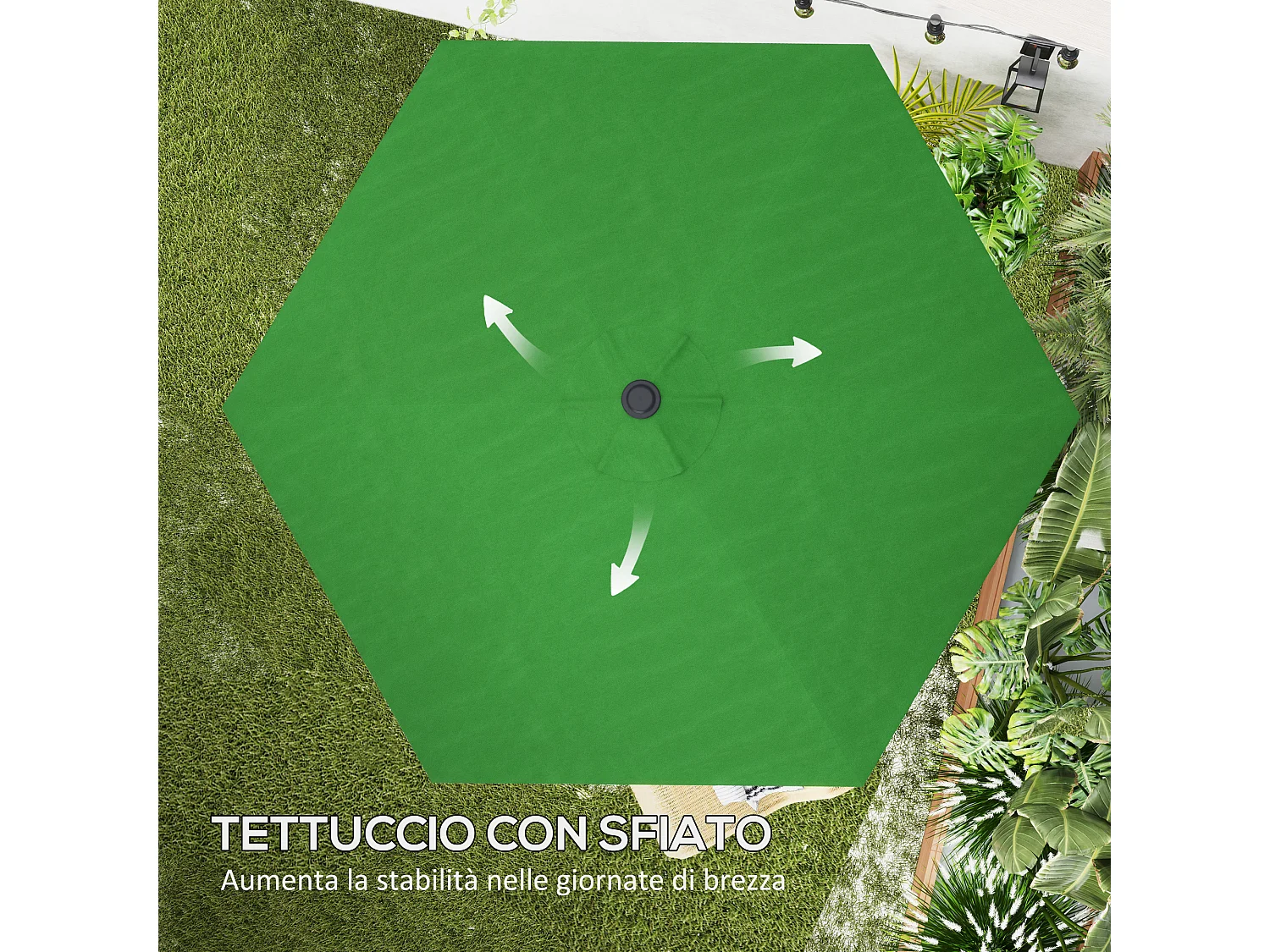 Telo di ricambio per ombrellone da giardino ø3 m e prese d'aria verde