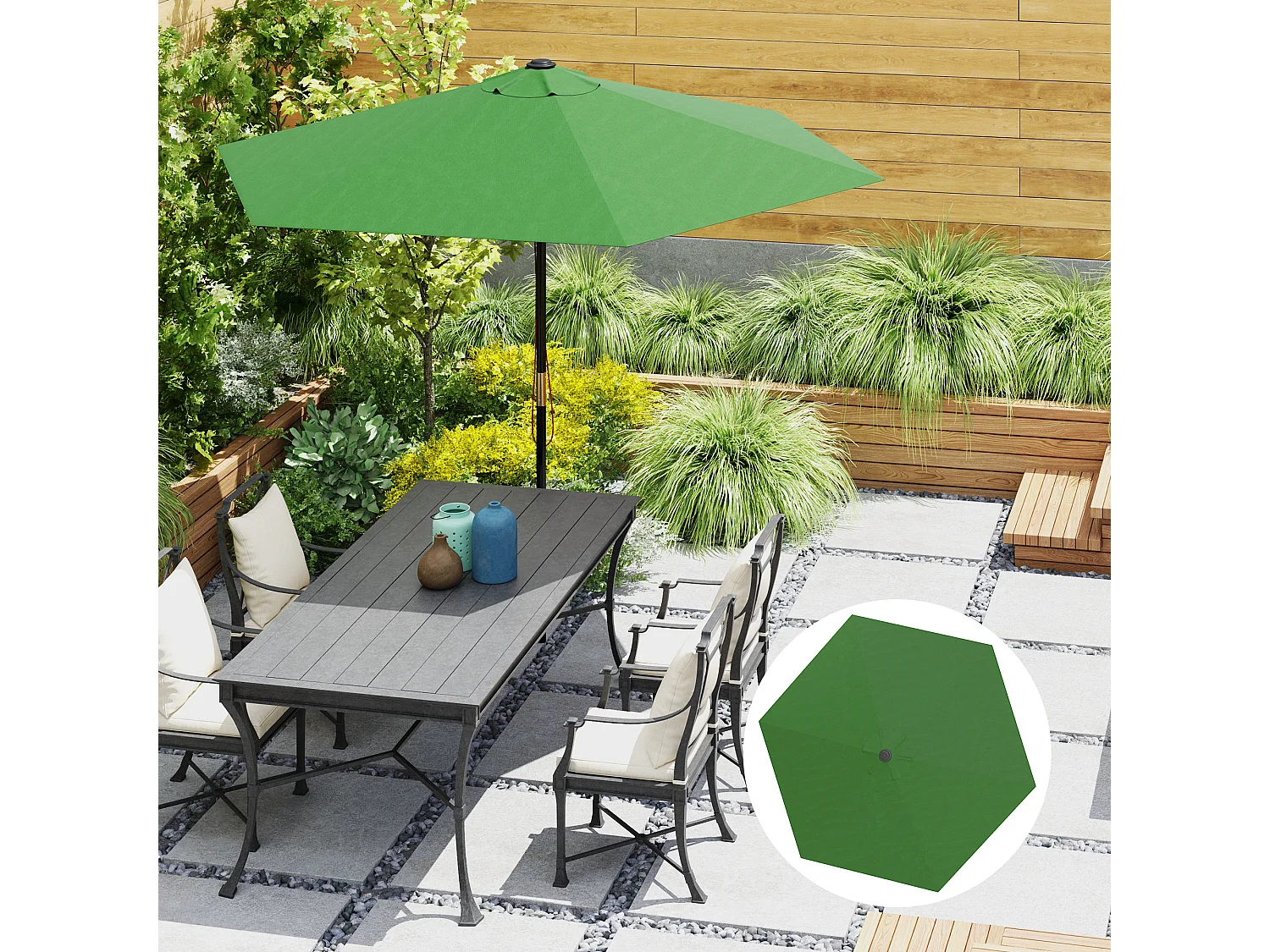 Telo di ricambio per ombrellone da giardino ø3 m e prese d'aria verde