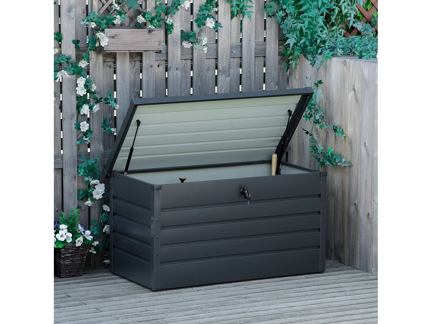 Panca contenitore da esterno con chiave acciaio 120x62x62cm