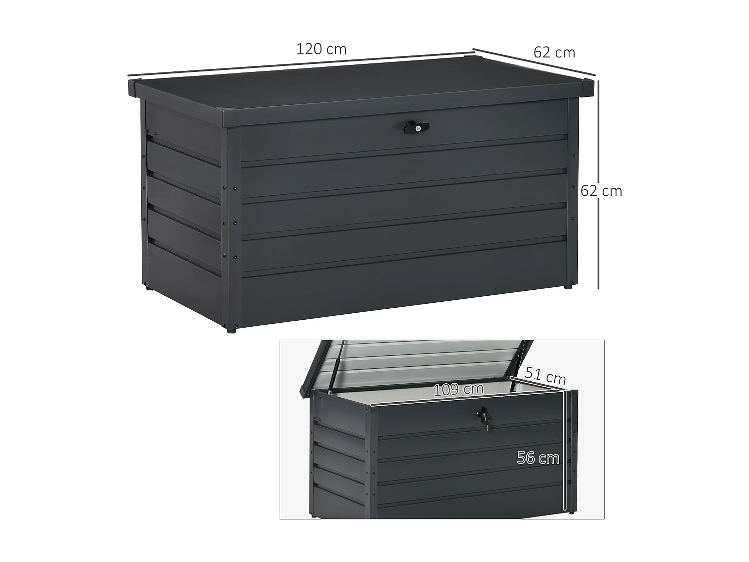 Panca contenitore da esterno con chiave acciaio 120x62x62cm