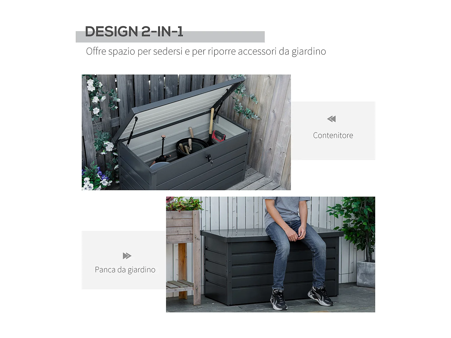 Panca contenitore da esterno con chiave acciaio 120x62x62cm