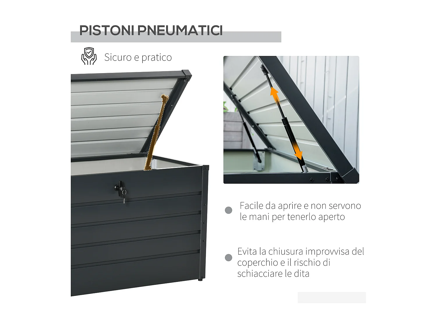 Panca contenitore da esterno con chiave acciaio 120x62x62cm