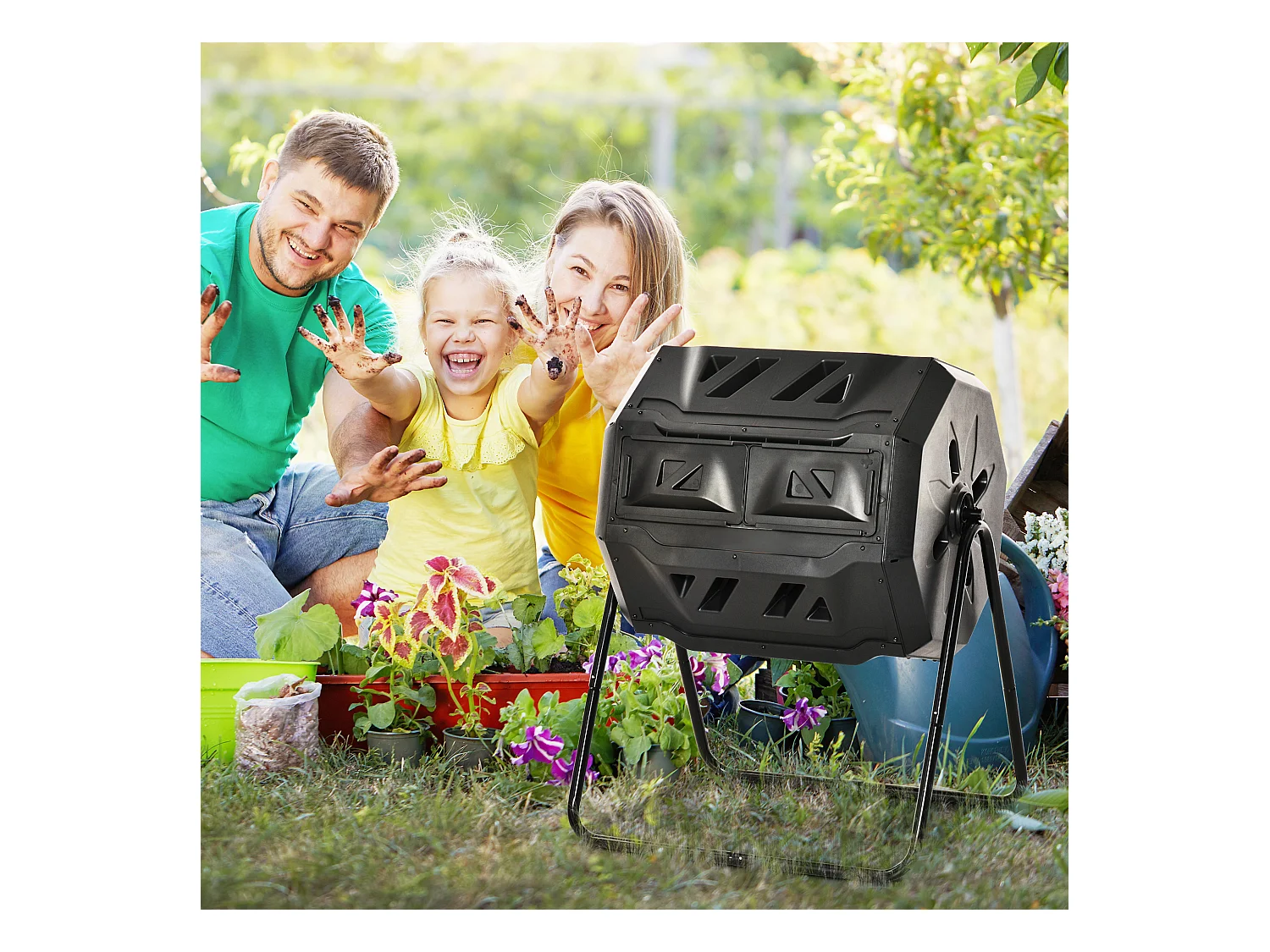 Compostiera domestica da giardino e da balcone girevole nera