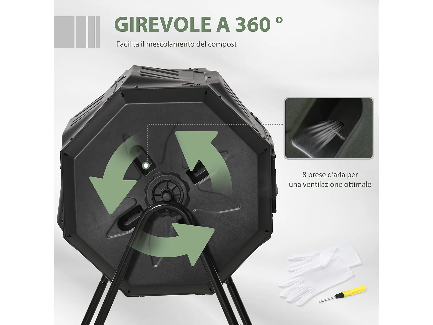 Compostiera domestica da giardino e da balcone girevole nera