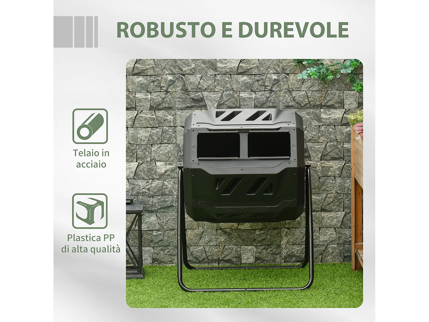 Compostiera domestica da giardino e da balcone girevole nera