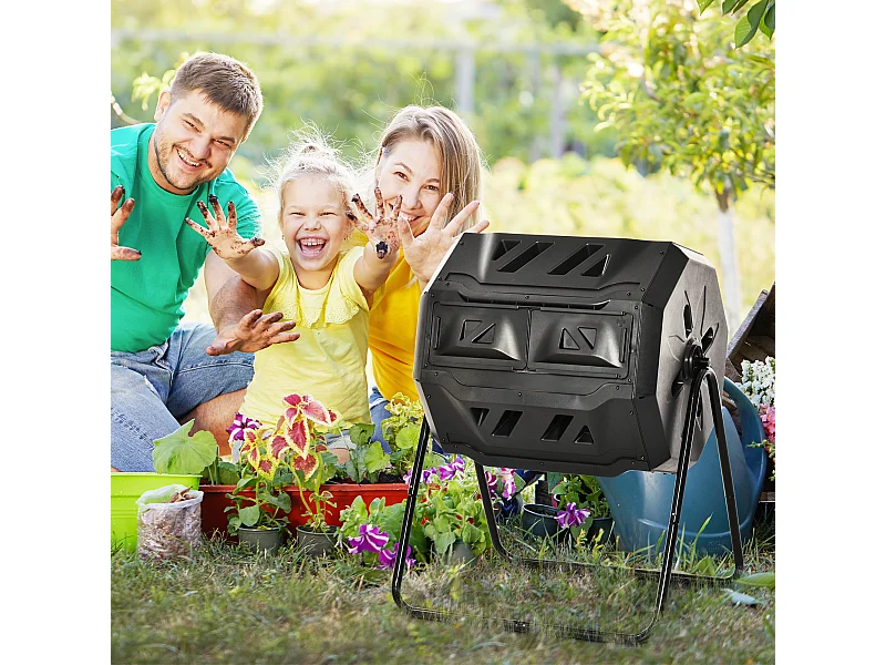Compostiera domestica da giardino e da balcone girevole nera