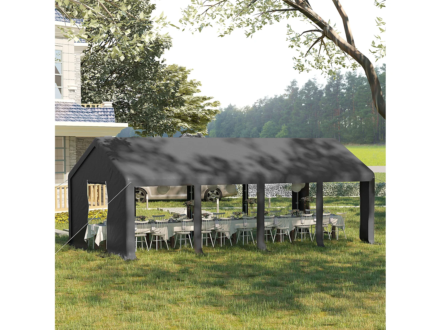 Tendone da giardino per feste 8x4m con porte a cerniera