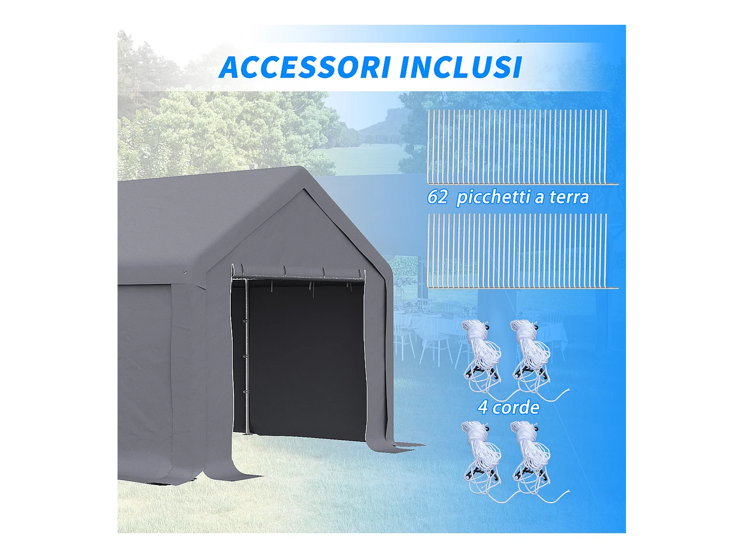 Tendone da giardino per feste 8x4m con porte a cerniera