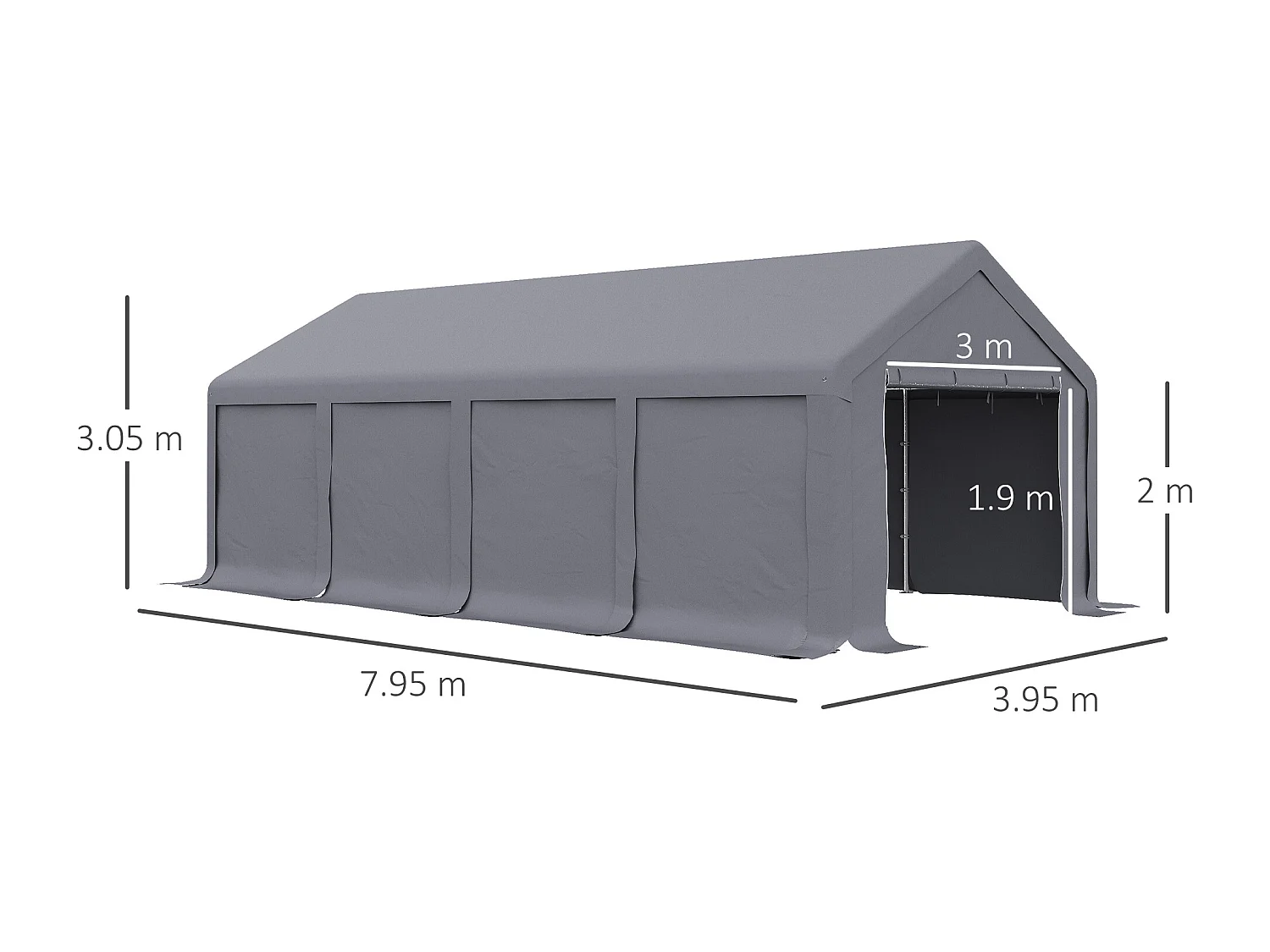Tendone da giardino per feste 8x4m con porte a cerniera
