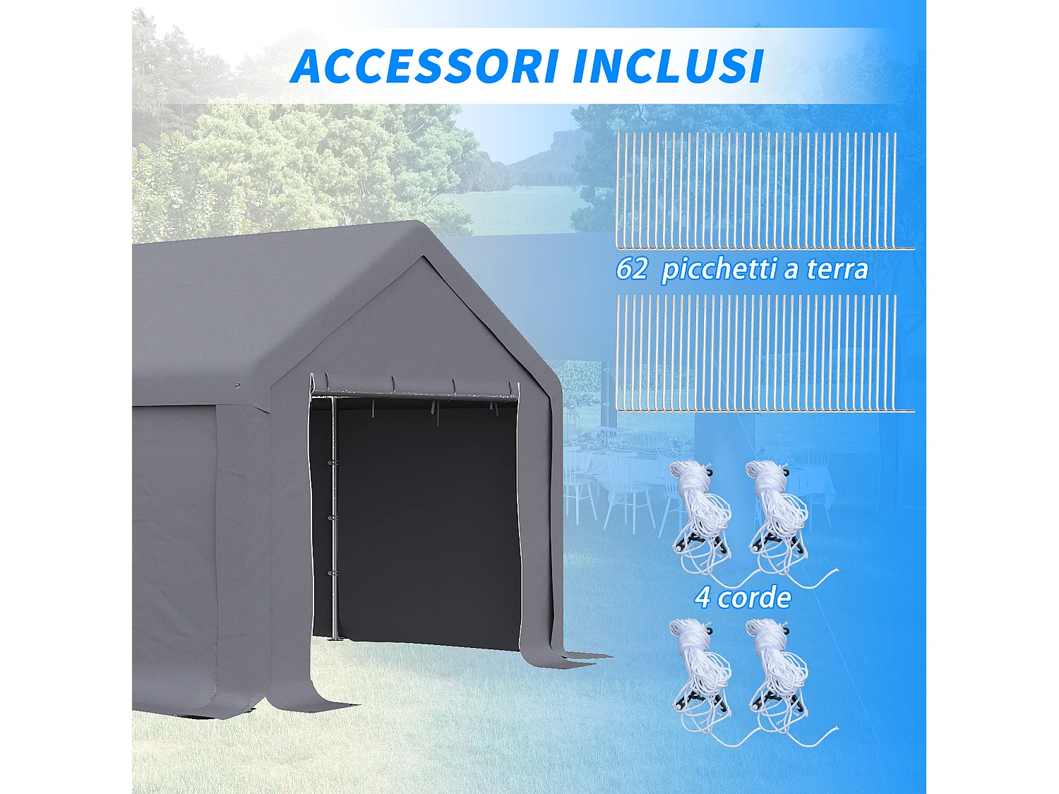 Tendone da giardino per feste 8x4m con porte a cerniera