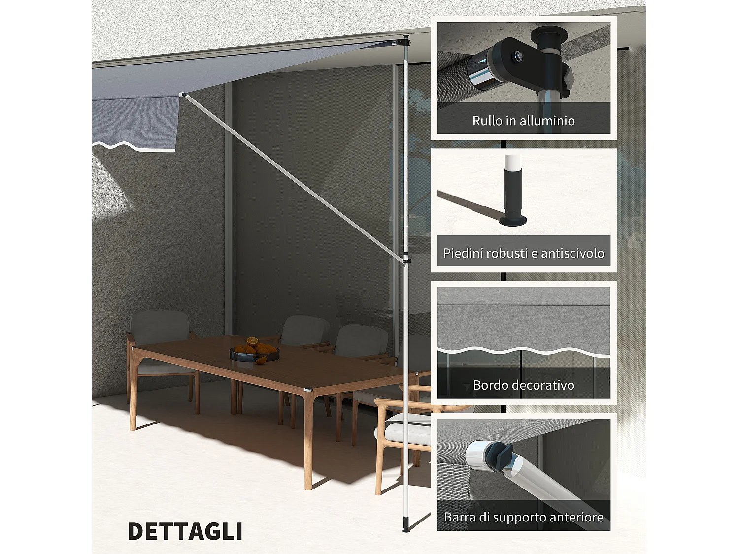 Tenda da sole 2x1.5m a manovella e telaio telescopico verde