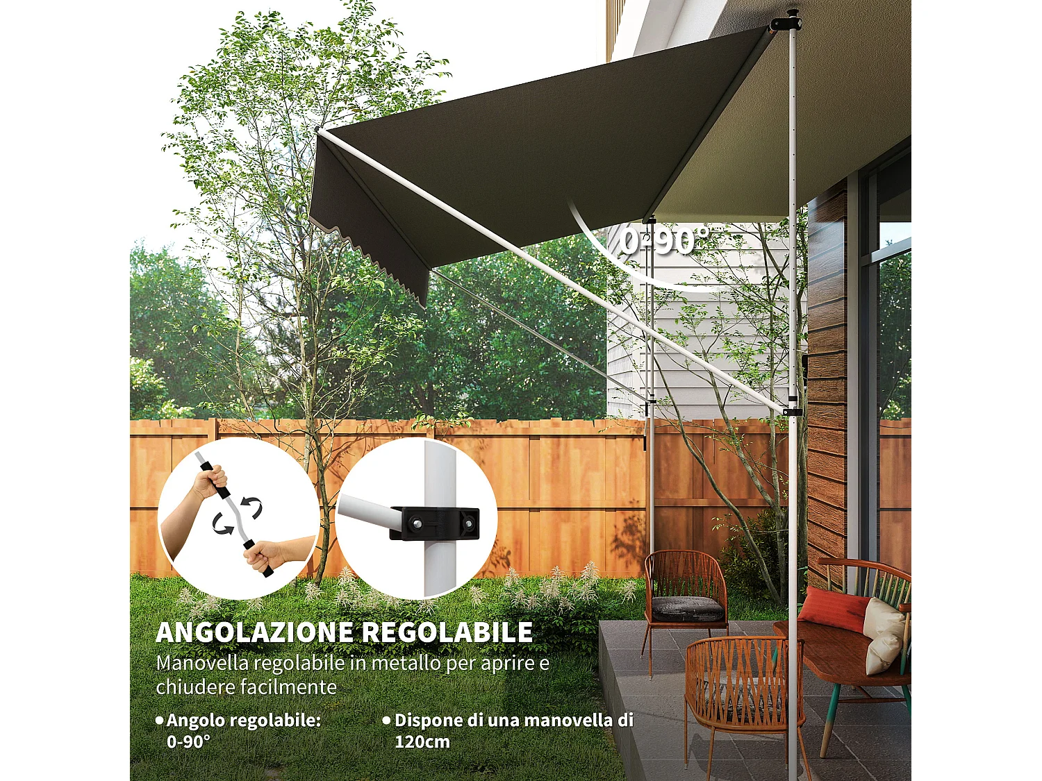 Tenda da sole 2x1.5m a manovella e telaio telescopico verde