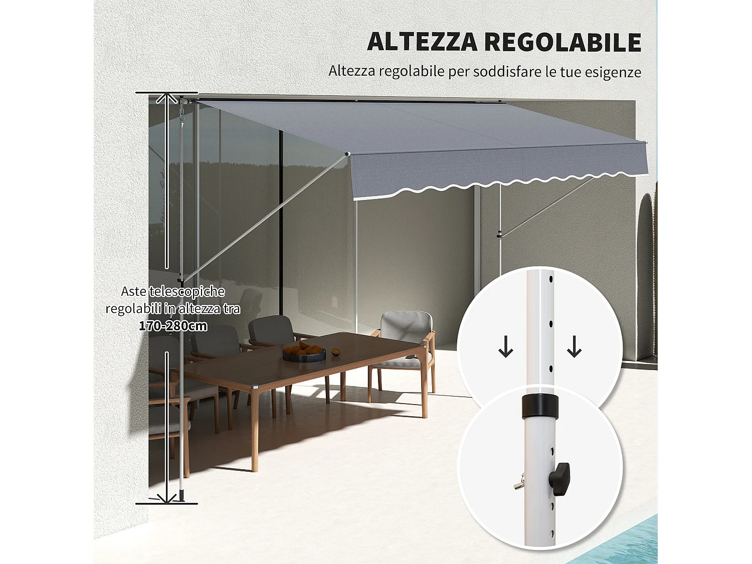 Tenda da sole 2x1.5m a manovella e telaio telescopico verde