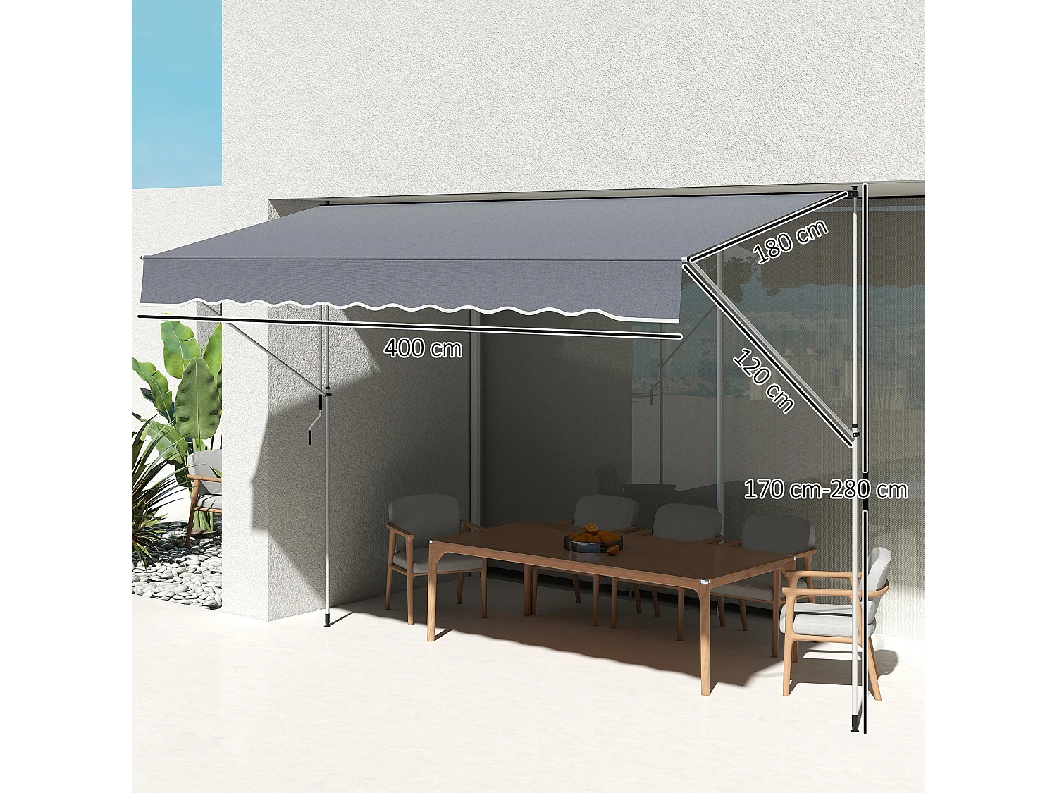 Tenda da sole 2x1.5m a manovella e telaio telescopico verde
