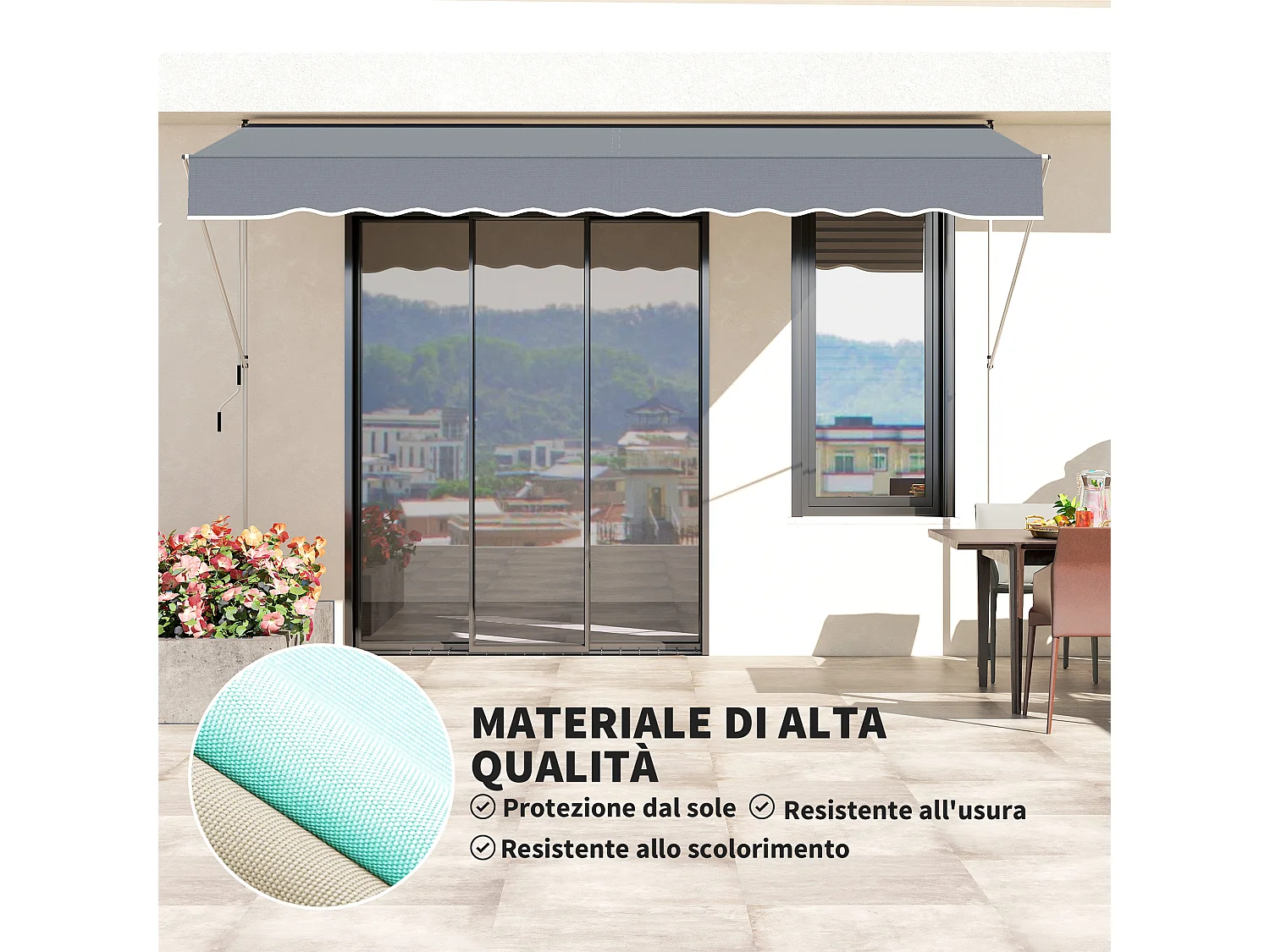 Tenda da sole 2x1.5m a manovella e telaio telescopico verde