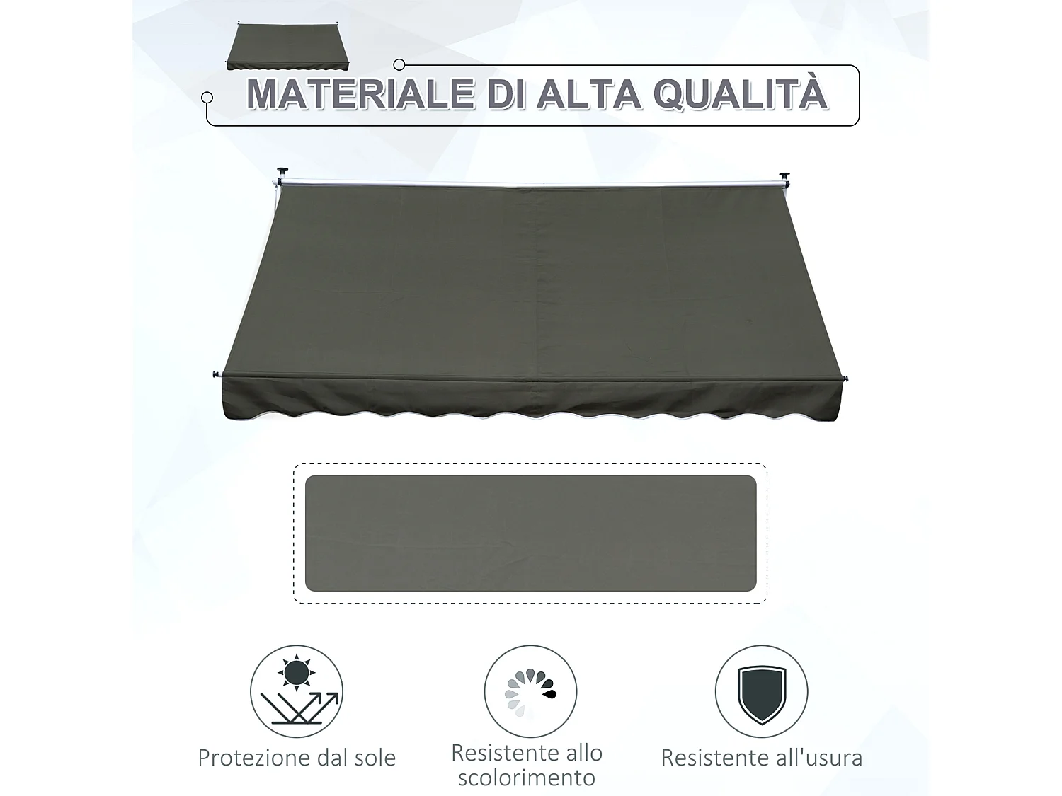 Tenda da sole 2x1.5m a manovella e telaio telescopico grigio