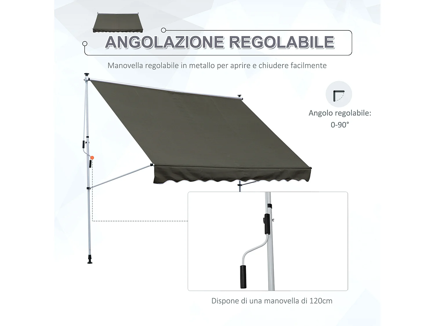 Tenda da sole 2x1.5m a manovella e telaio telescopico grigio