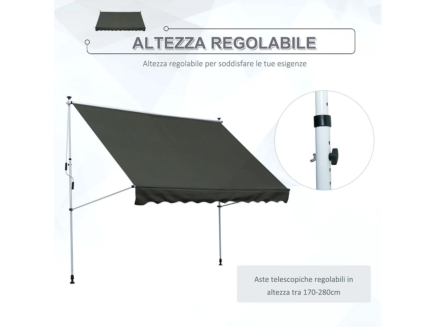 Tenda da sole 2x1.5m a manovella e telaio telescopico grigio