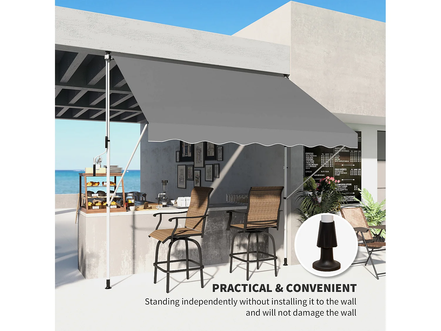 Tenda da sole 2x1.5m a manovella e telaio telescopico grigio