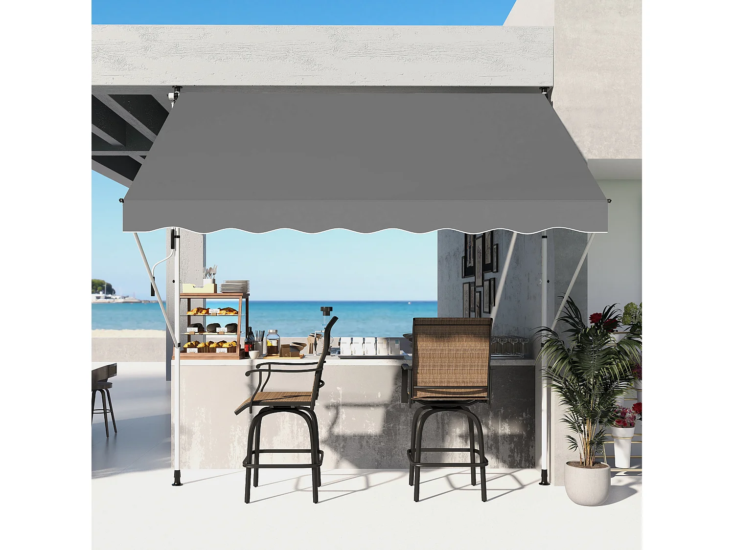 Tenda da sole 2x1.5m a manovella e telaio telescopico grigio