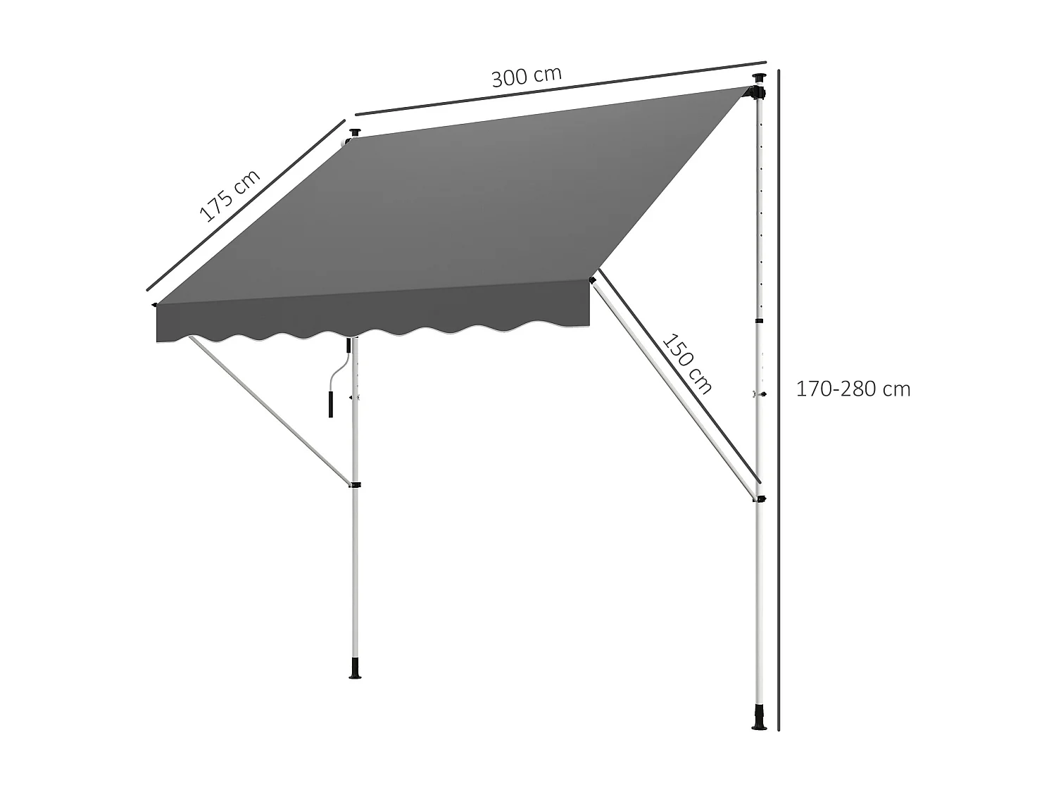 Tenda da sole 2x1.5m a manovella e telaio telescopico grigio